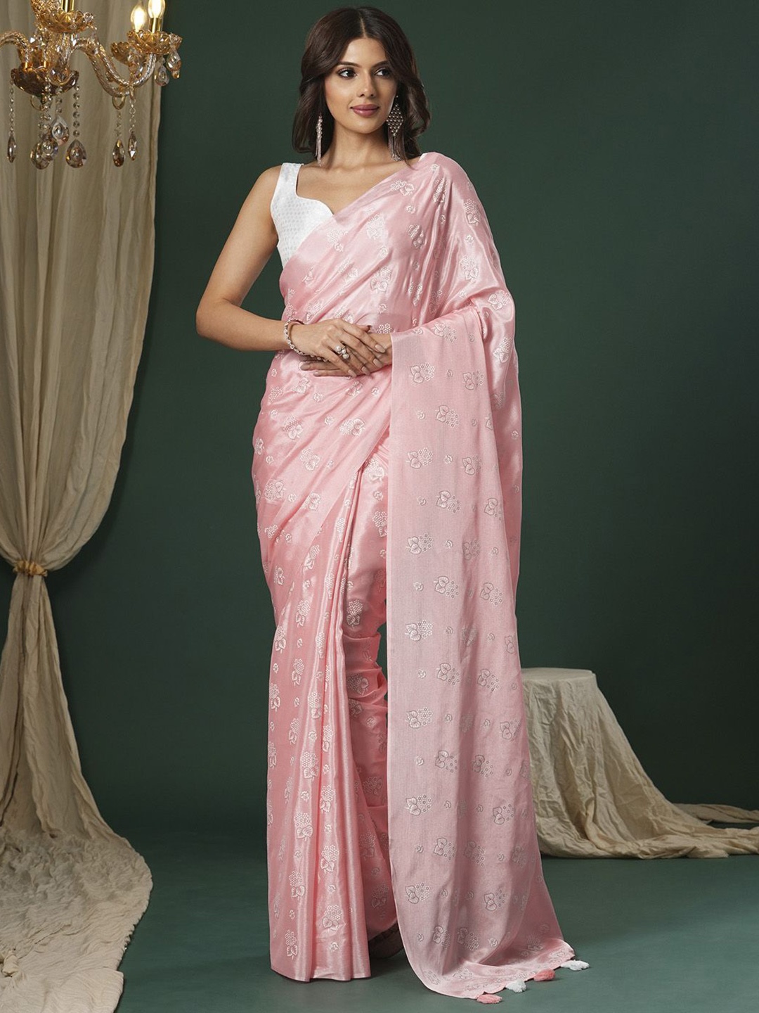 

Saree mall Floral Sarees, Pink