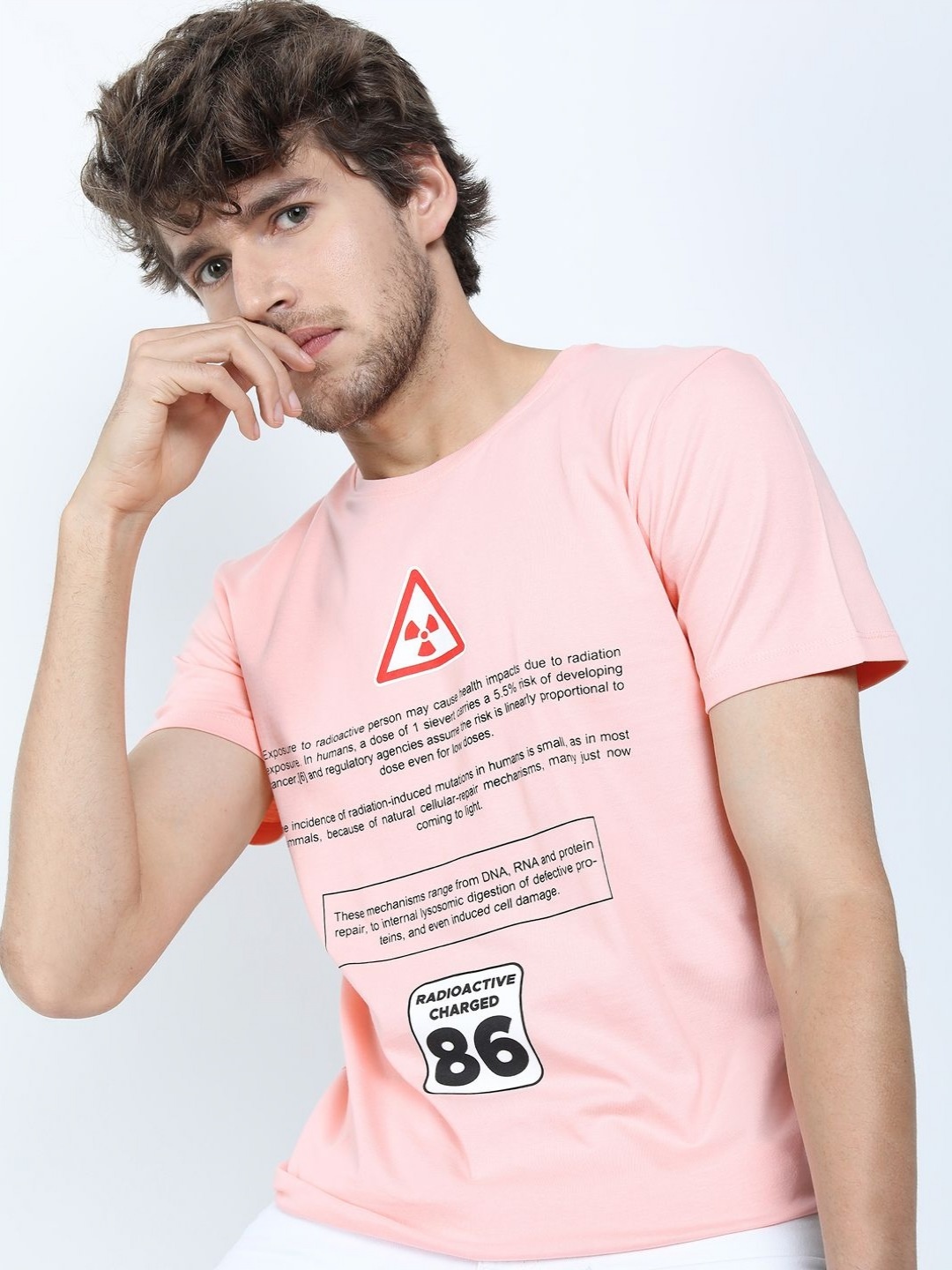 

HIGHLANDER Men Printed V-Neck Raw Edge Slim Fit T-shirt, Pink