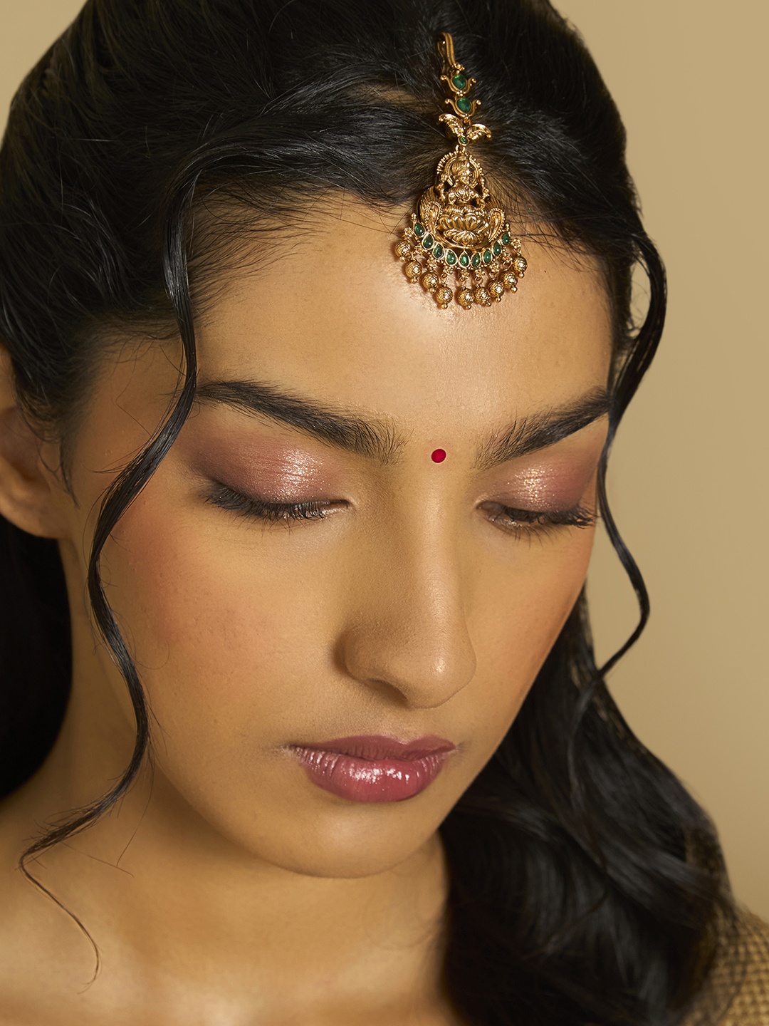 

Kushal's Fashion Jewellery Gold-Plated Stone-Studded Maang Tikka
