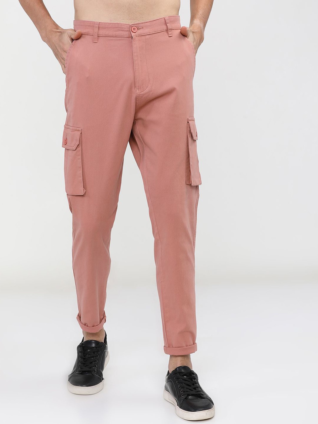 

HIGHLANDER Men Slim Fit Cargos Trousers, Rose