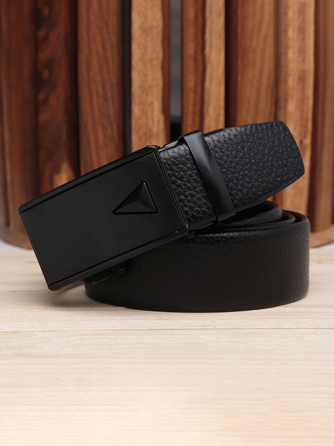

WINSOME DEAL Men Slider Buckle Closure Textured Formal Belt, Black
