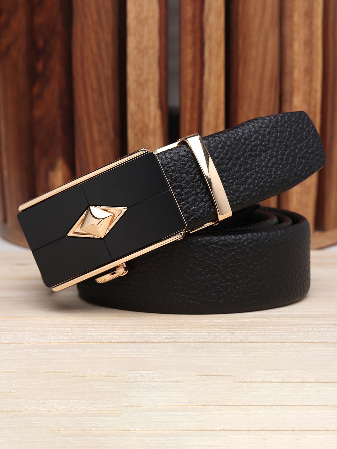 

WINSOME DEAL Men Textured Slider Buckle Closure Formal Belt, Black
