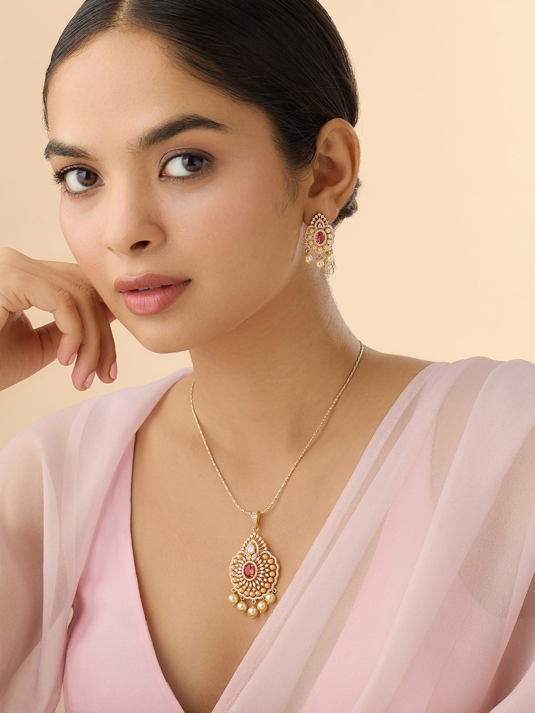 

Kushal's Fashion Jewellery Gold-Plating Cubic Zirconia Studded Jewellery Set