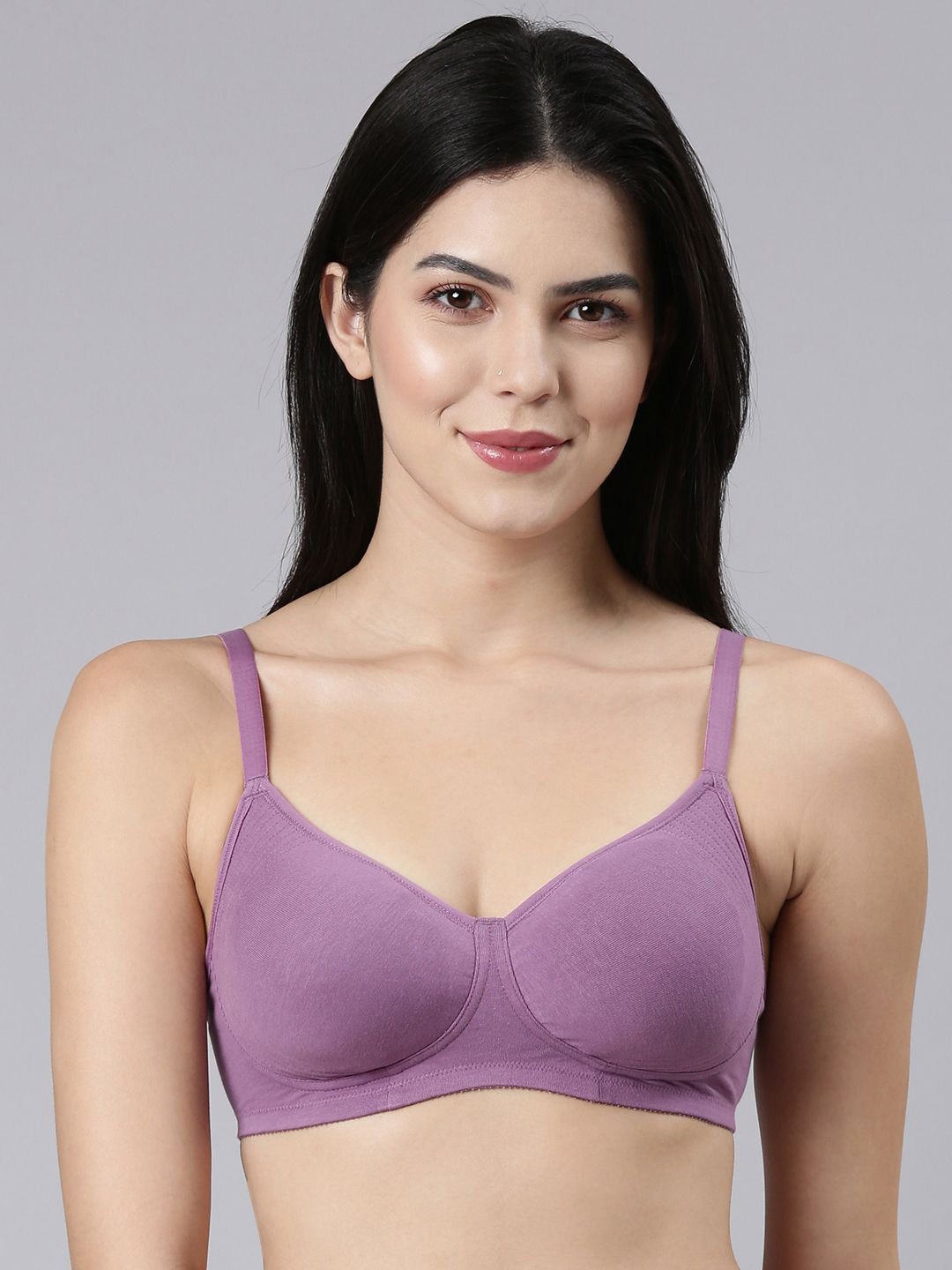 

Enamor Non Padded Wirefree High Coverage Stretch Cotton Everyday Bra A042, Purple
