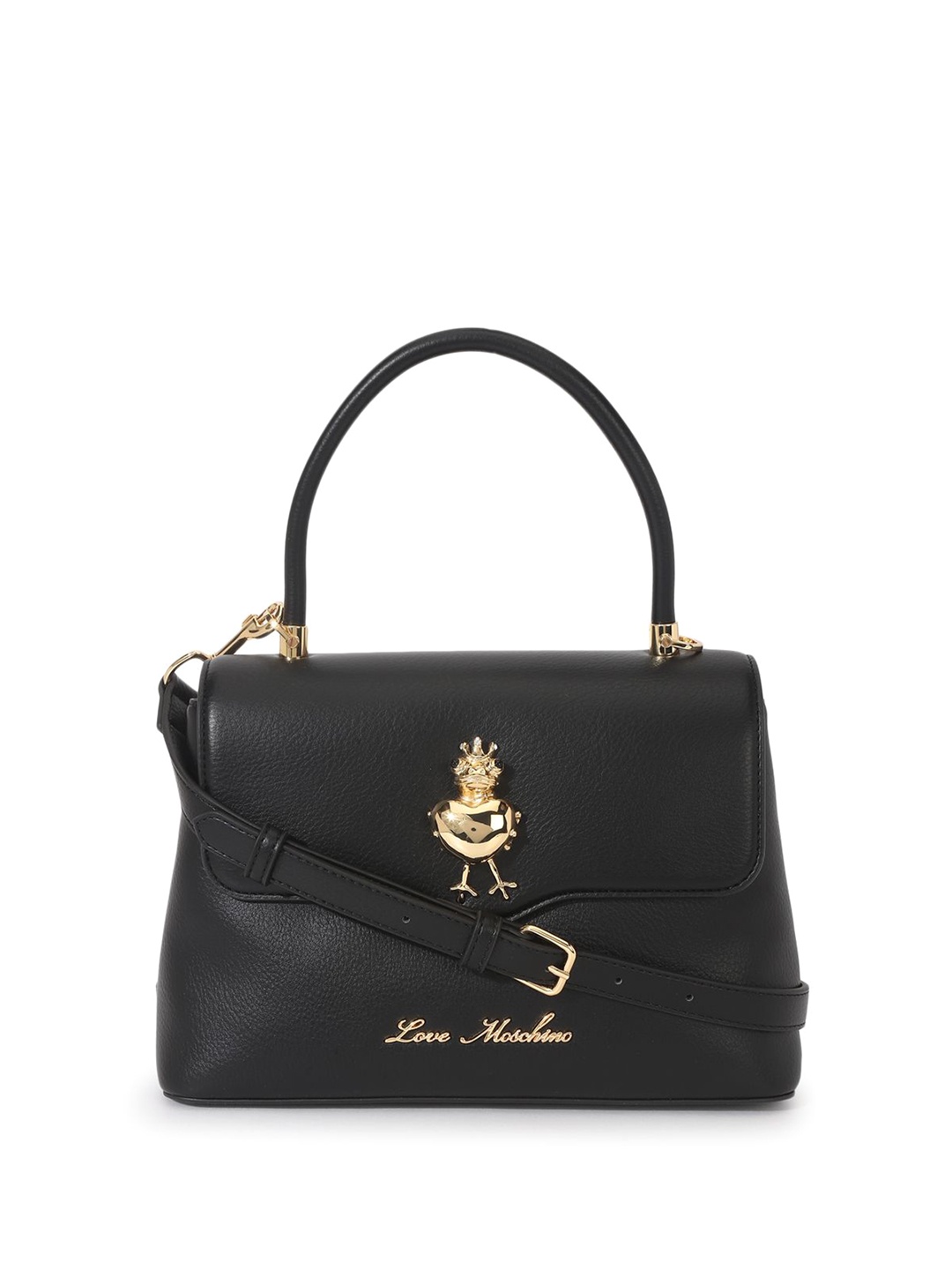 

LOVE MOSCHINO PU Structured Handheld Bag with Applique, Black
