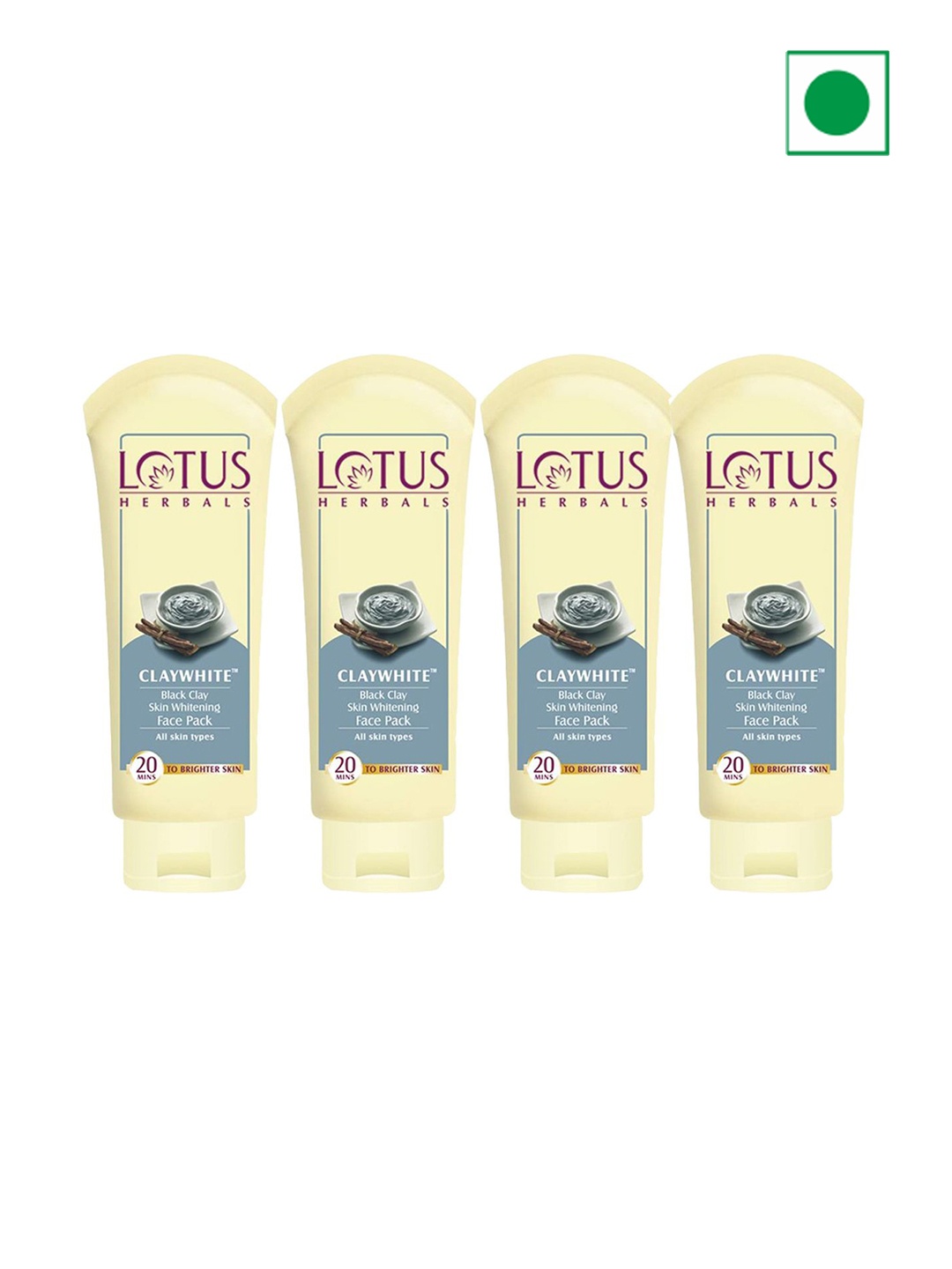 

Lotus Herbals Set Of 4 Claywhite Black Clay Face Pack- 120g Each, Cream