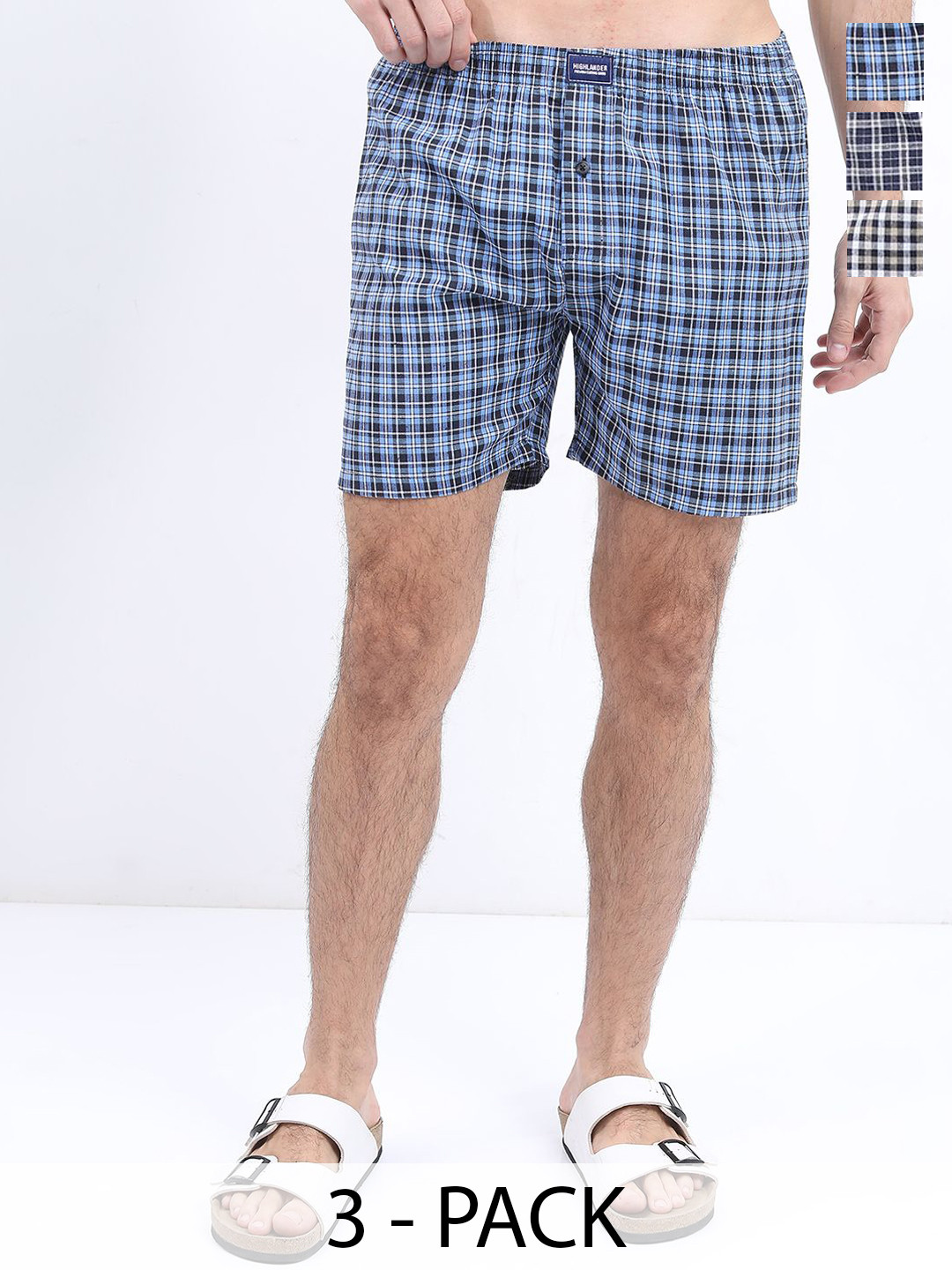 

HIGHLANDER Pack Of 3 Checked Boxers HLBX000024-C, White