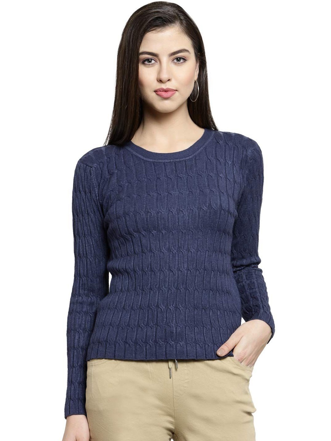 

Global Republic Women Self Design Round Neck Top, Blue