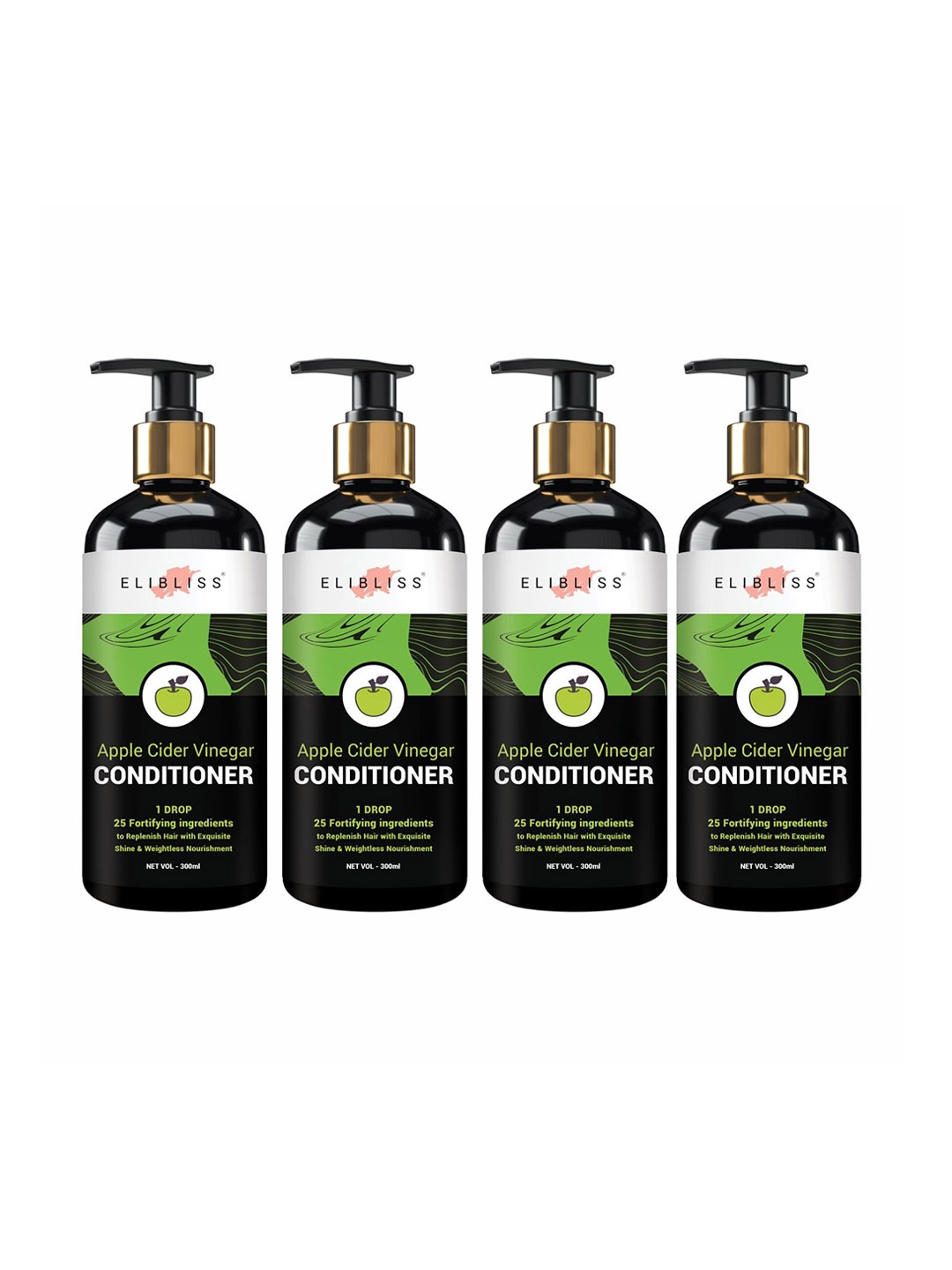 

ELIBLISS Set Of 4 Jojoba Oil Exquisite Shine Apple Cider Conditioner 300 ml Each, Black
