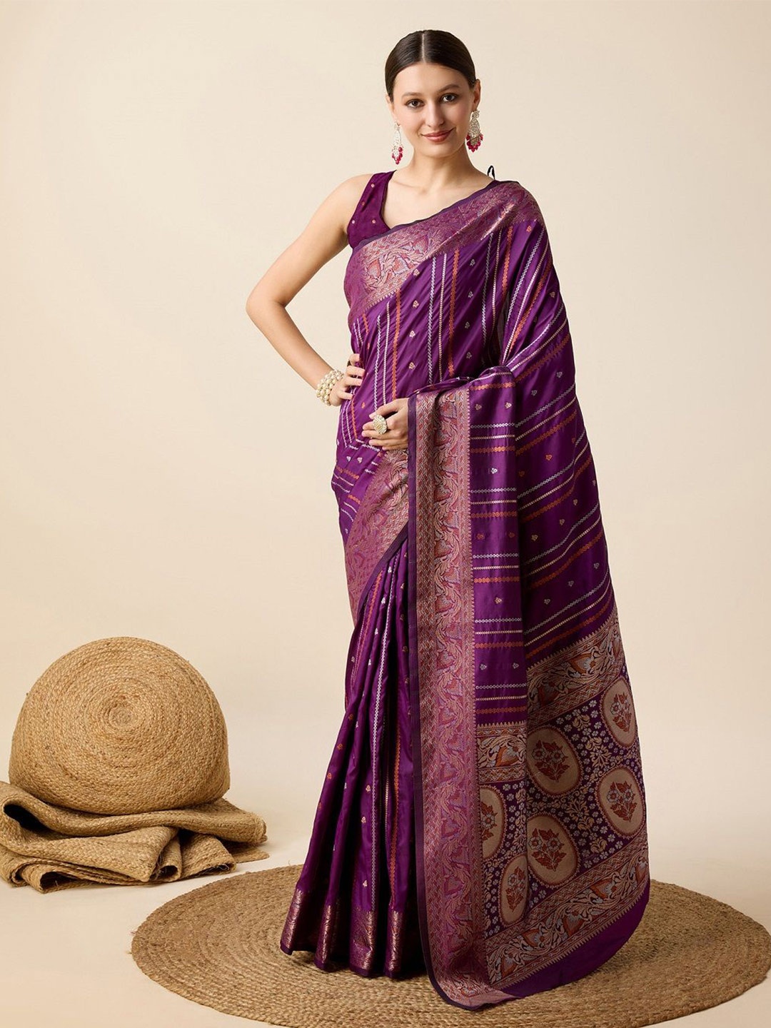 

SHOBHA SAREES Woven Design Zari Pure Silk Kanjeevaram Saree, Purple