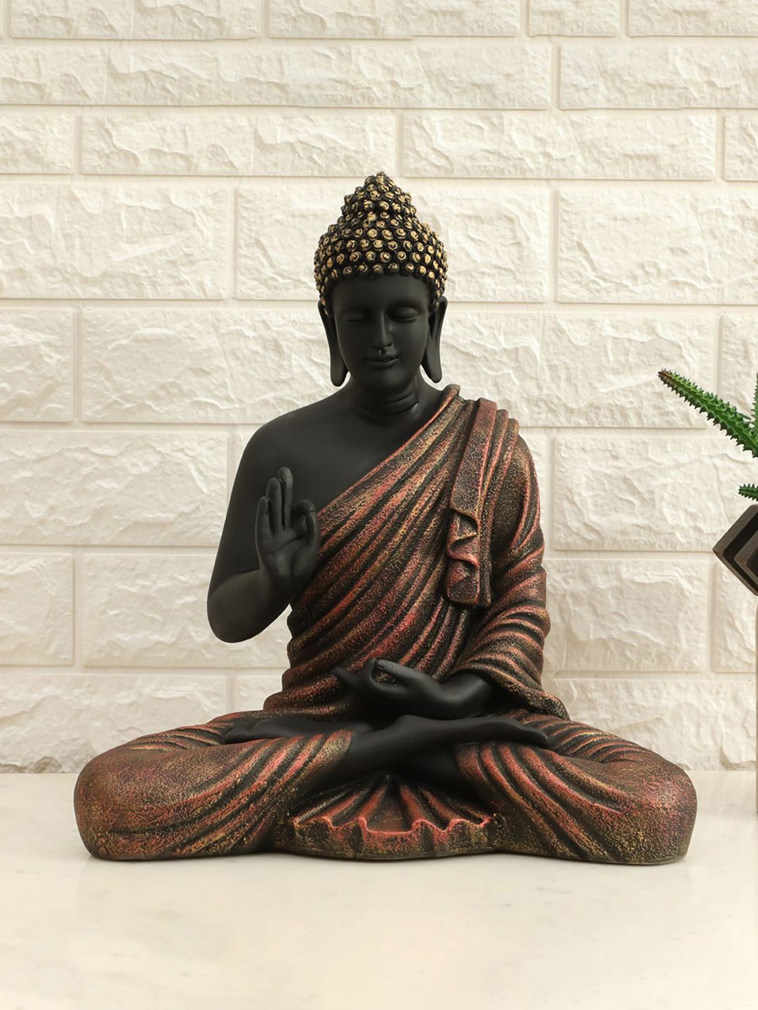 

vedas Black & Copper Toned Textured Buddha Idol Showpiece