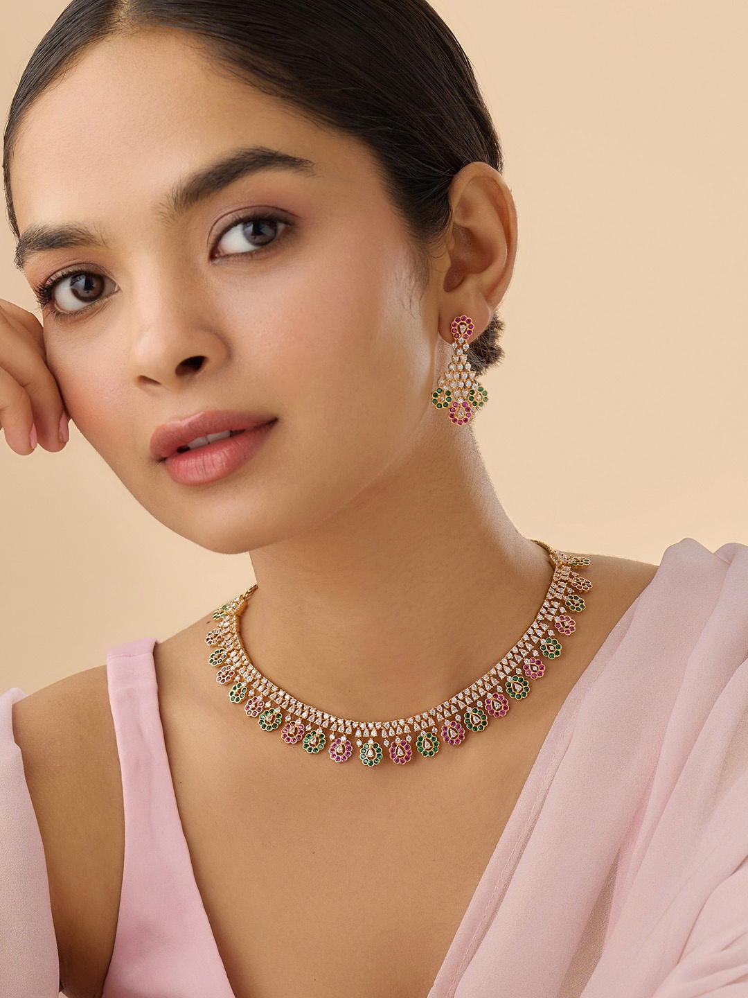 

Kushal's Fashion Jewellery Gold Plated Cubic Zirconia Studded Jewellery Set