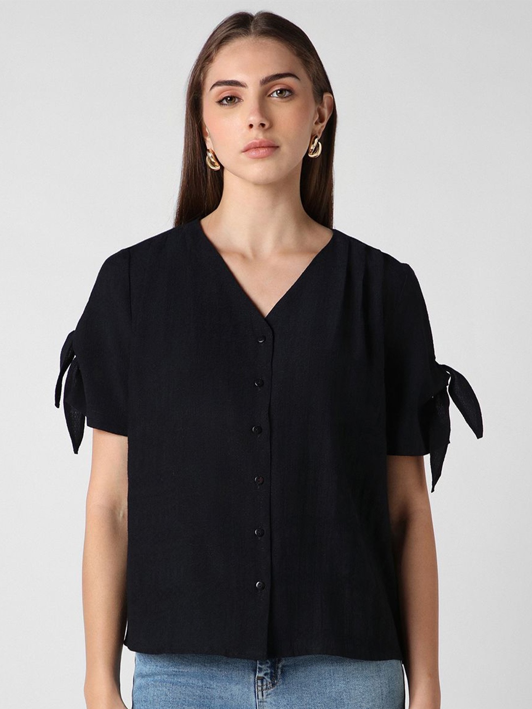 

Van Heusen Woman Women Solid V-Neck Top, Black