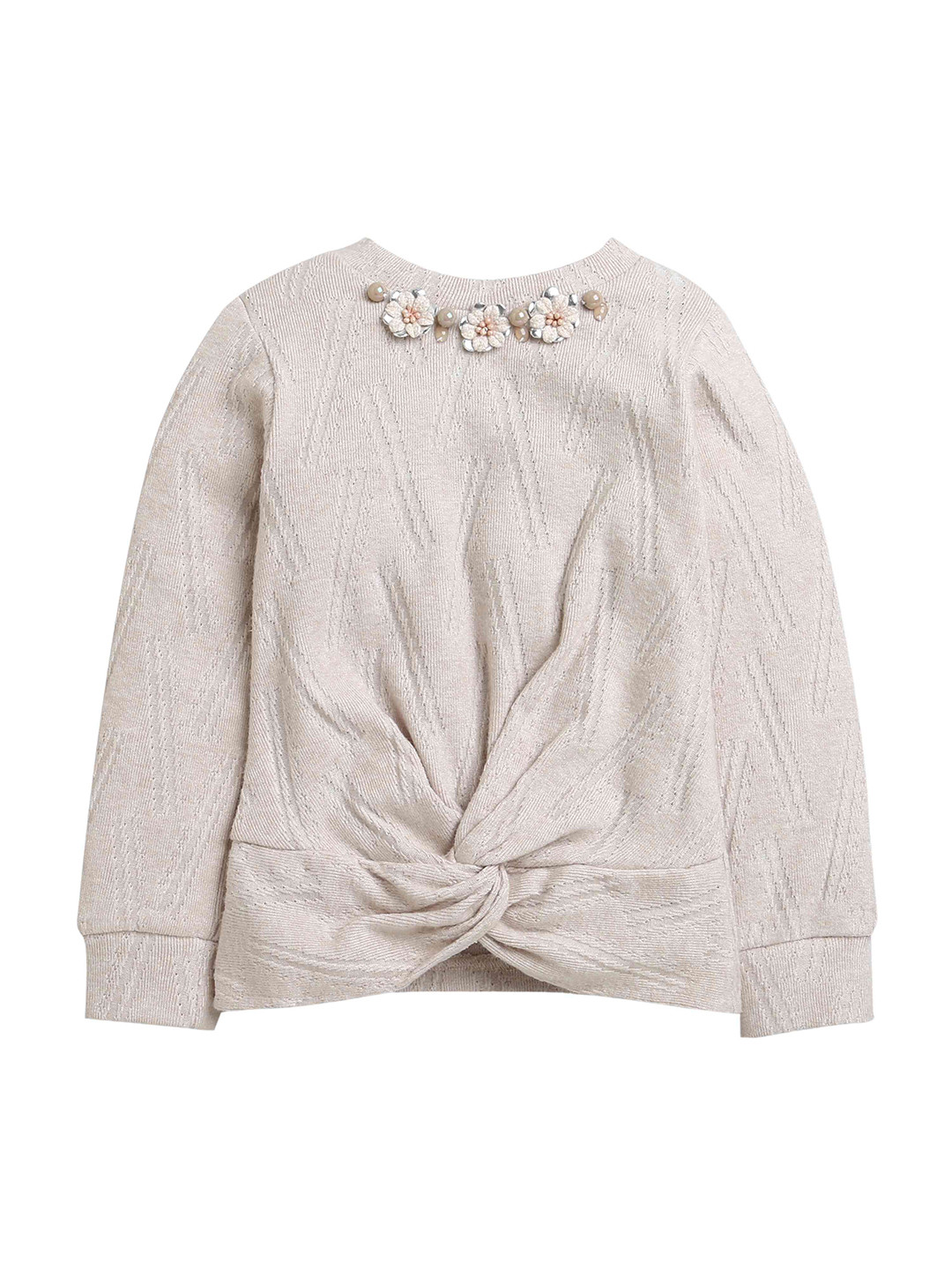 

Tiny Girl Girls Floral Printed Embellished Round Neck Top, Beige