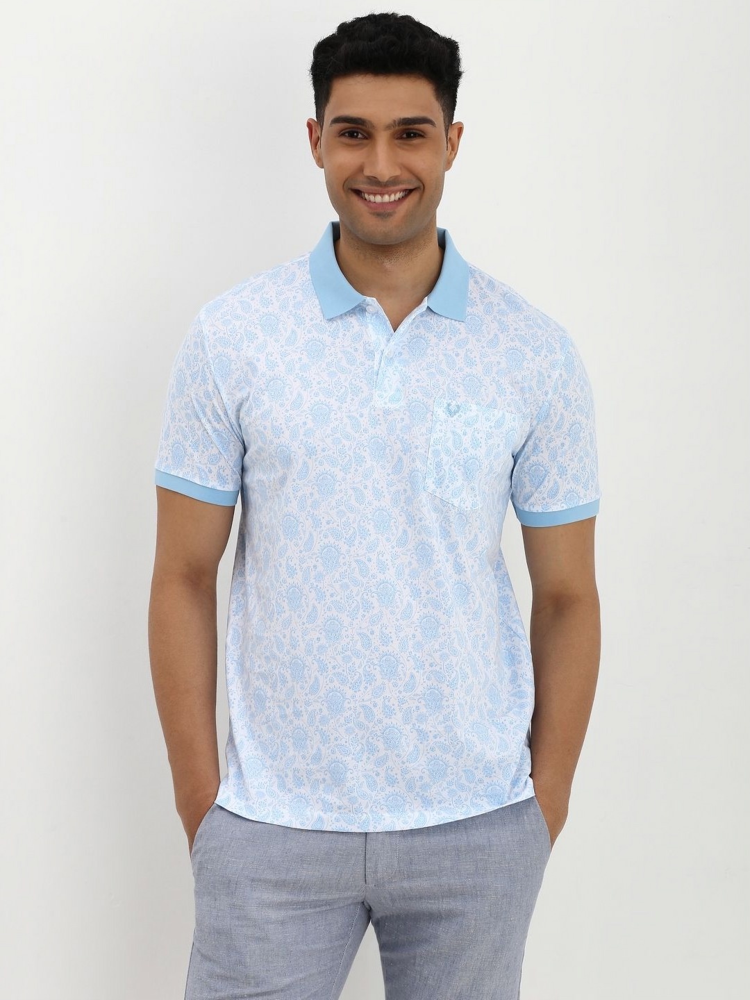 

Allen Solly Men Floral Polo Collar Pockets T-shirt, Blue