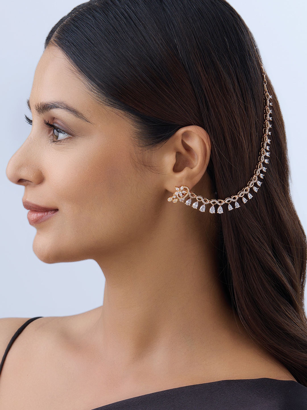 

Kushal's Fashion Jewellery Gold-Plated Zircon Studded Contemporary Matil Earrings