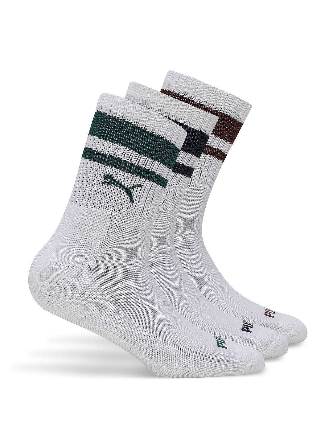 

Puma Heritage Striped Unisex Pack Of 3 Short Crew Socks, White