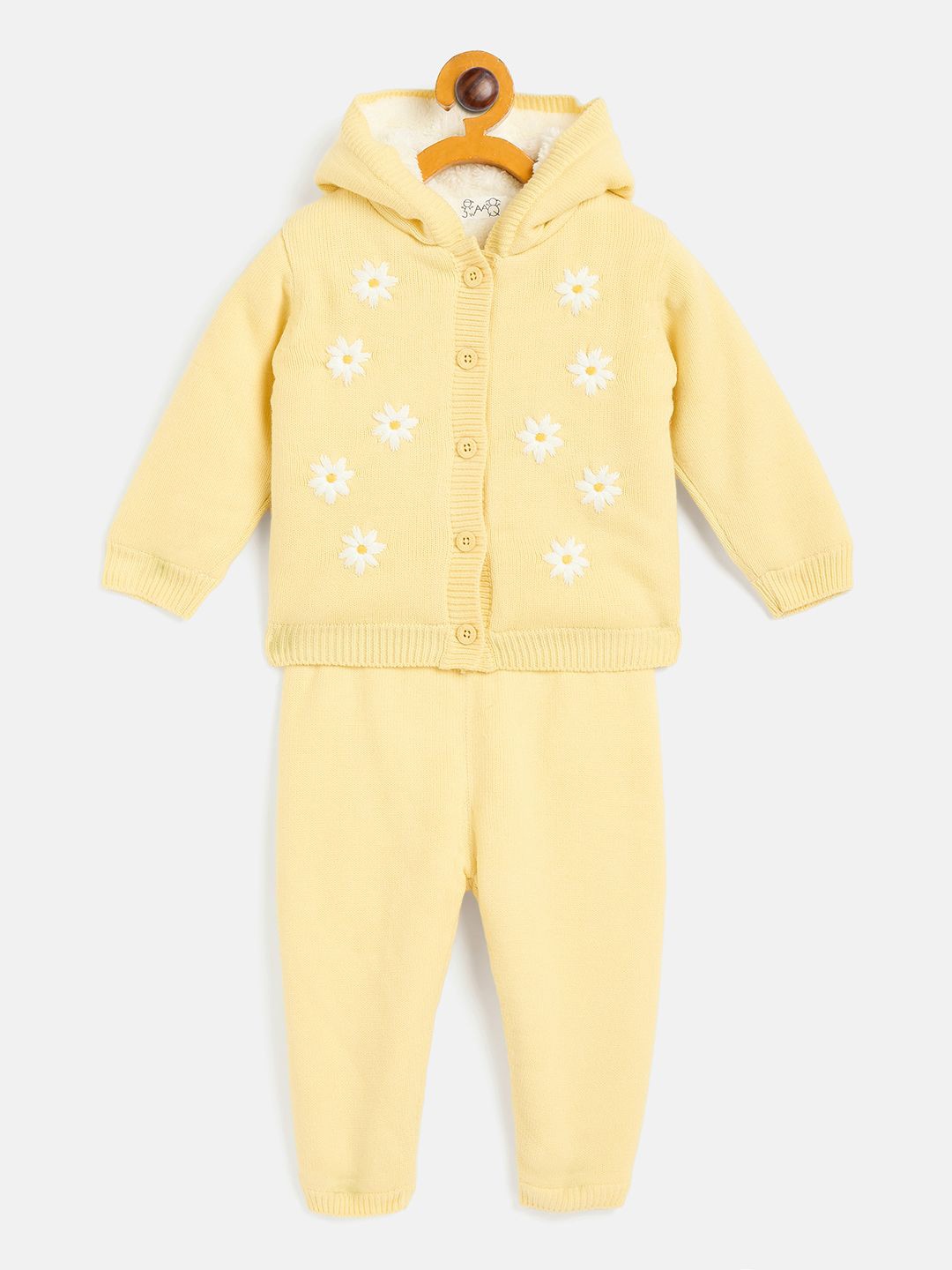 

JWAAQ Girls Floral Embroidered Hooded Sweatshirt With Joggers, Yellow