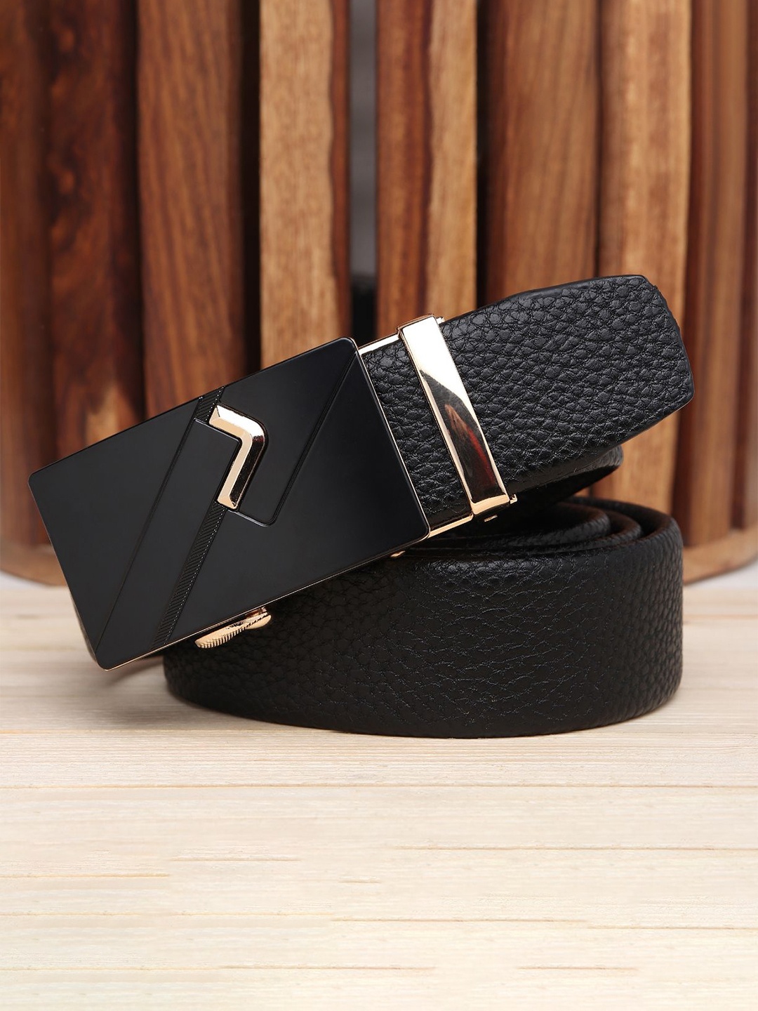 

WINSOME DEAL Men Slider Buckle Closure Textured Formal Belt, Black