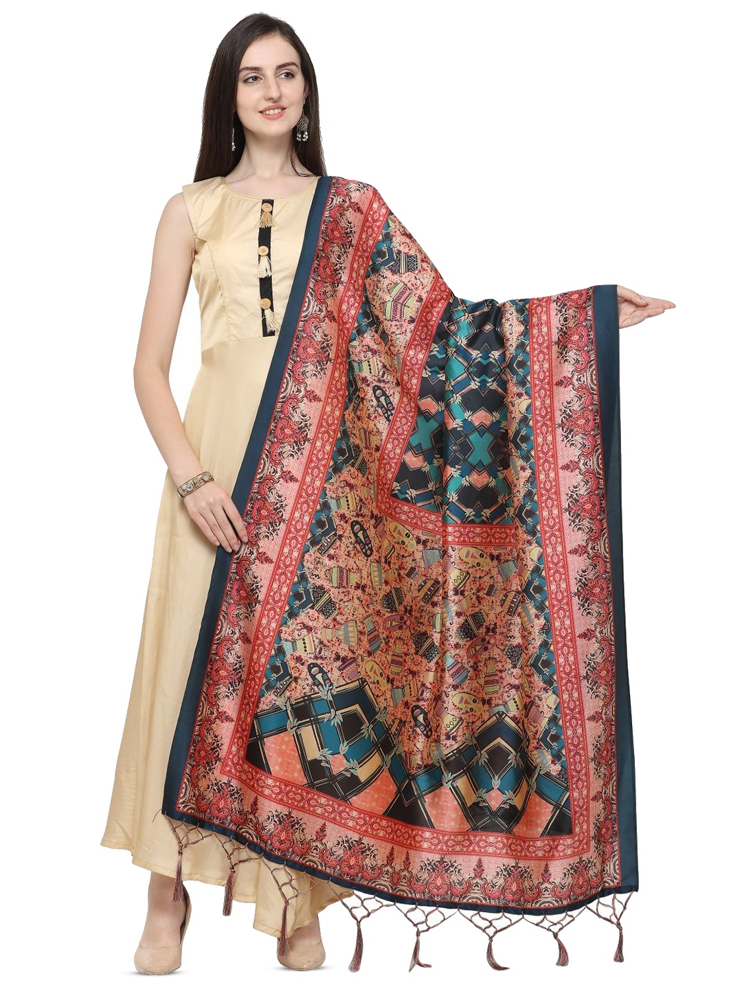 

Kaizen TEXO FAB Ethnic Motifs Printed Tasselled Dupatta, Blue
