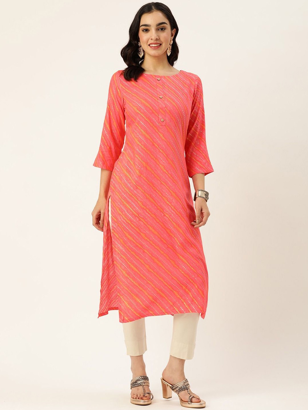 

Shaily Leheriya Printed Round Neck Straight Kurta, Pink