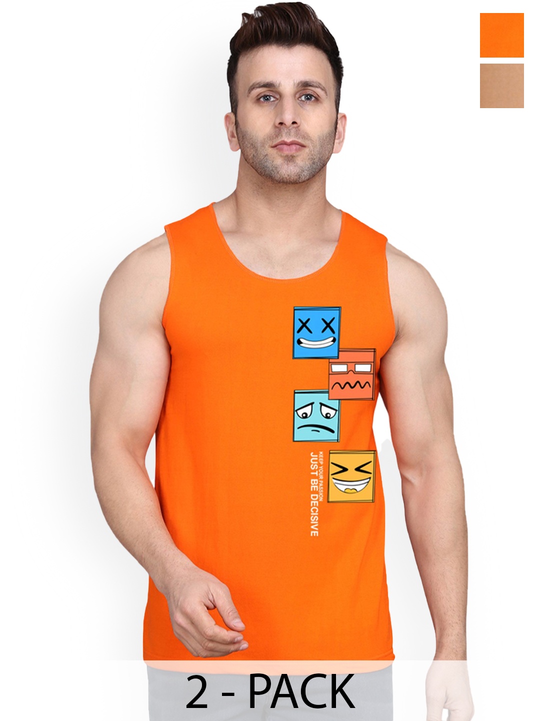 

SLOWLORIS Pack Of 2 Men Printed Innerwear Gym Vests, Black