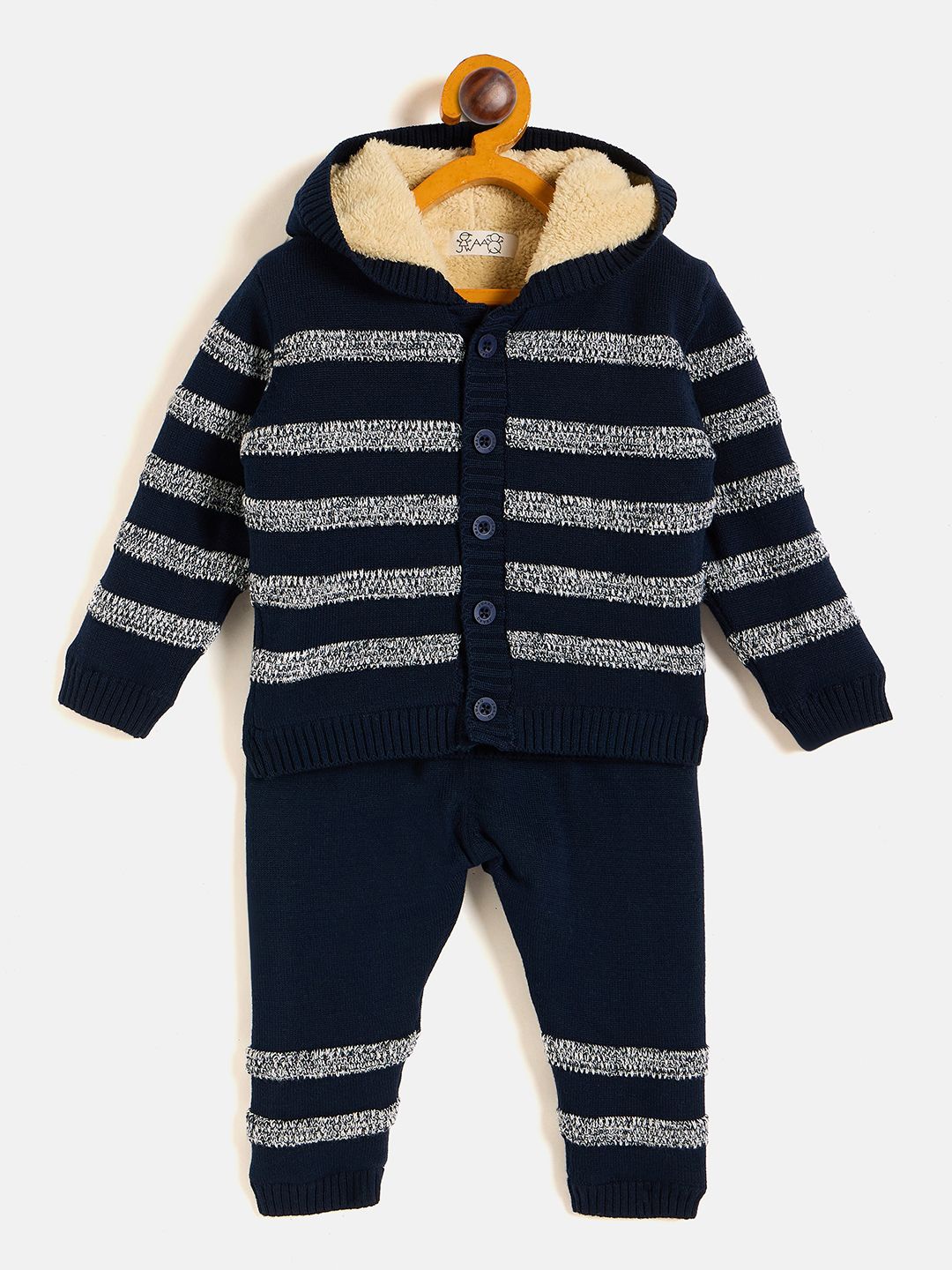 

JWAAQ Boys Striped Hooded Sweatshirt With Joggers, Navy blue