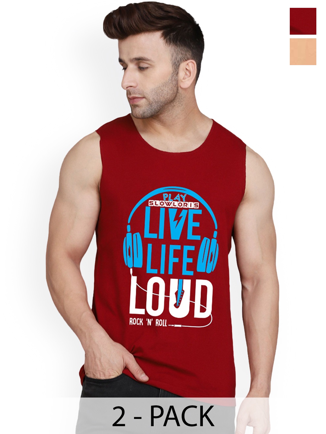 

SLOWLORIS Pack Of 2 Printed Gym Vests, Maroon