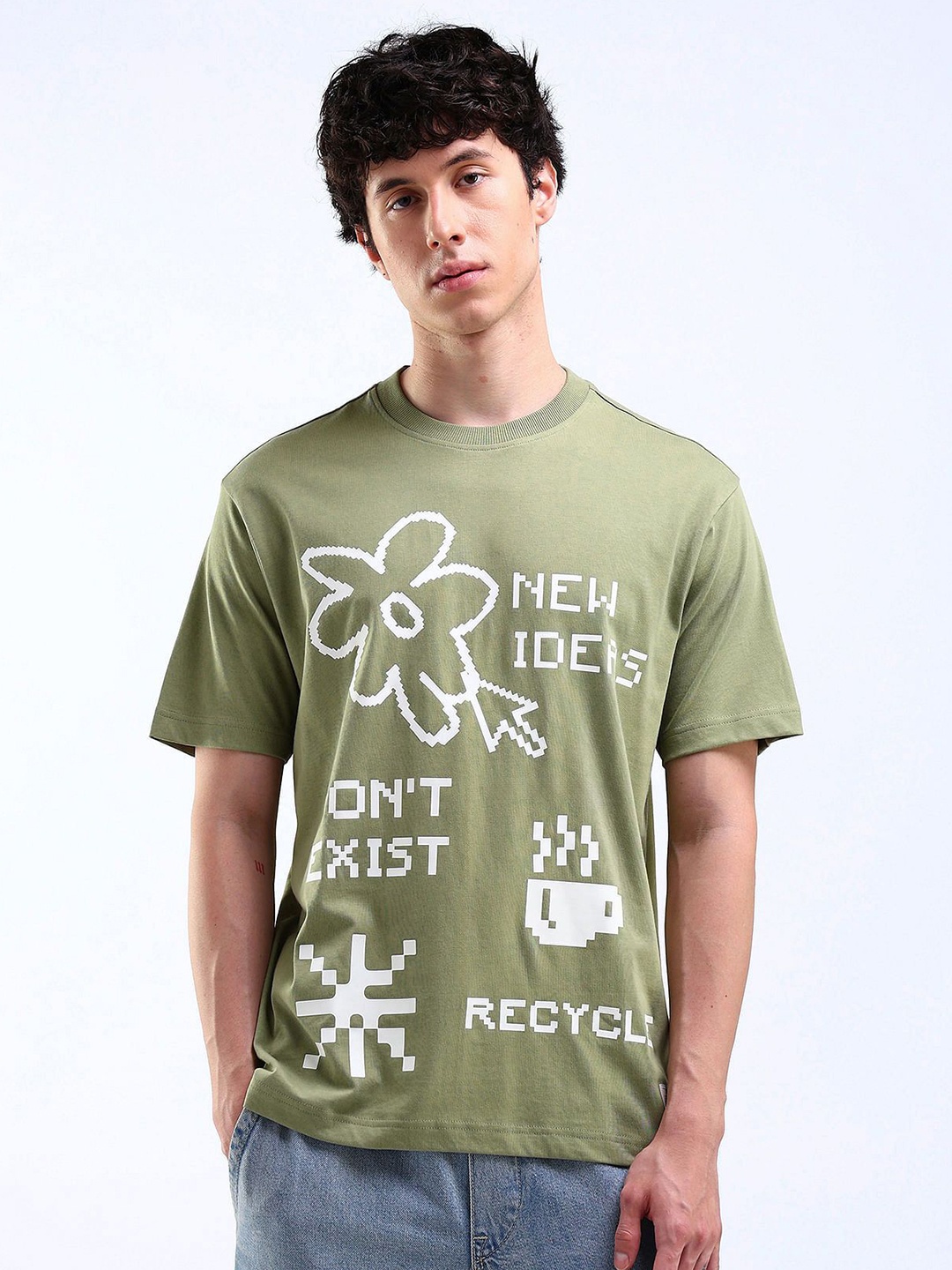 

Flying Machine Men Typography Printed Pockets T-shirt, Green