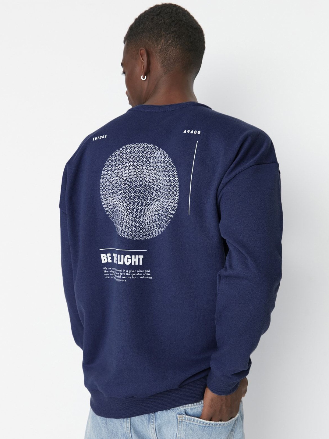 

Trendyol Men Typography Printed Round Neck Sweatshirt, Navy blue