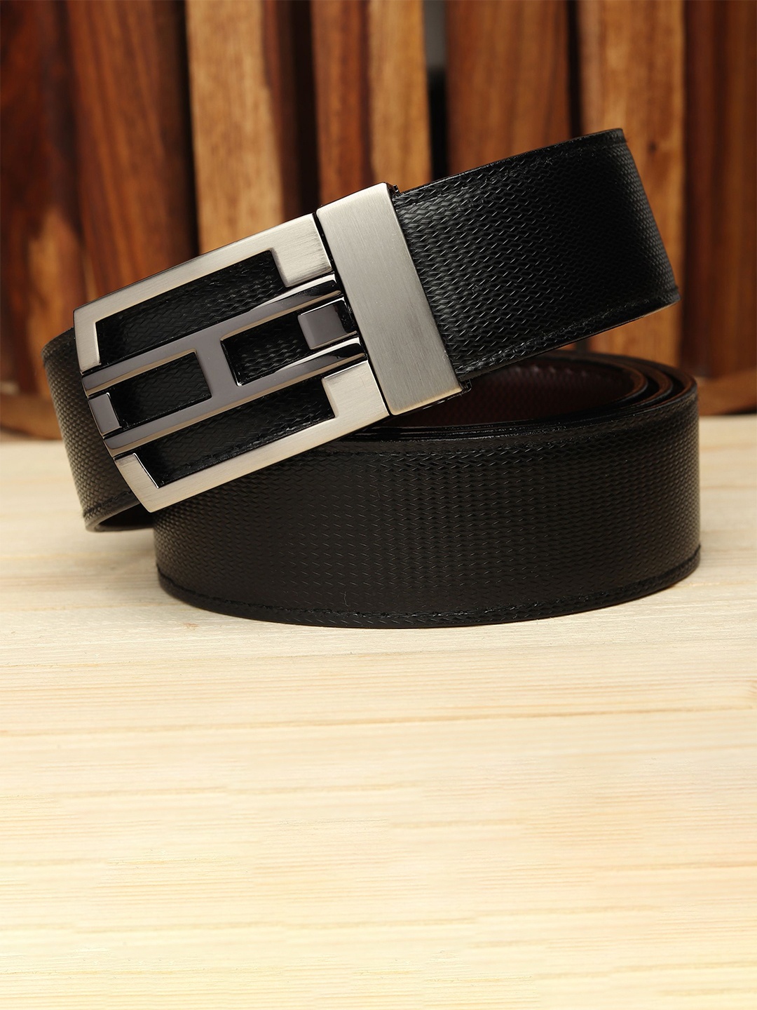 

WINSOME DEAL Men Push Pin Closure Textured Formal Belt, Black