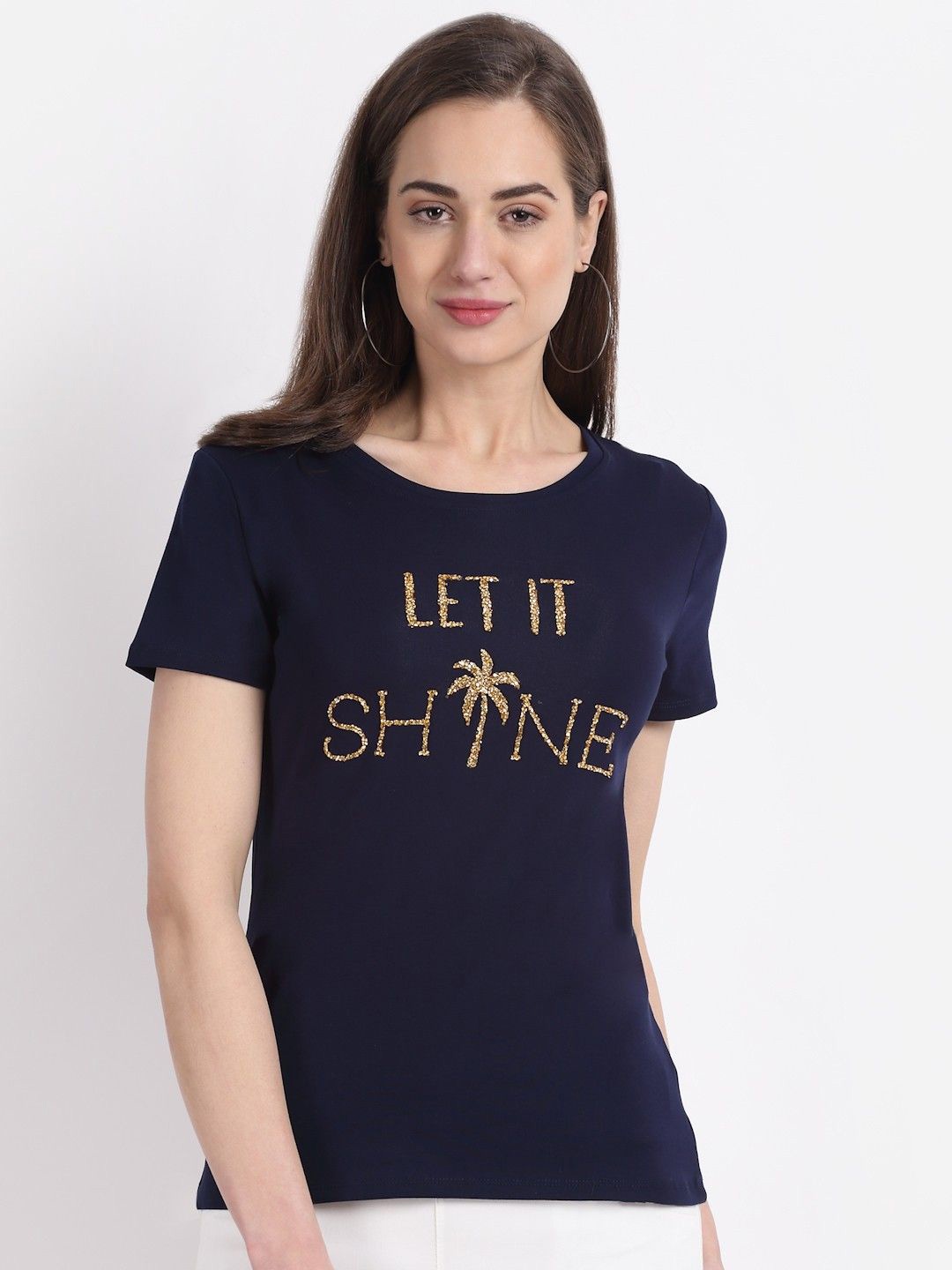 

Global Republic Women Shimmer Embellished Round Neck Top, Navy blue