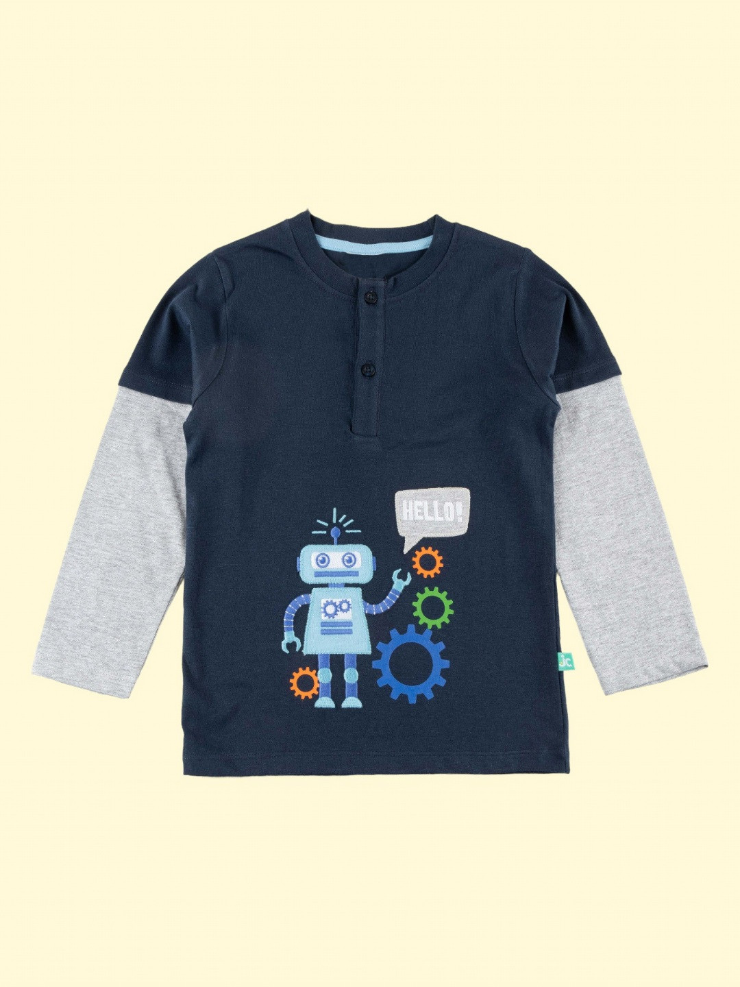 

BAESD Boys Printed Henley Neck Applique T-shirt, Navy blue