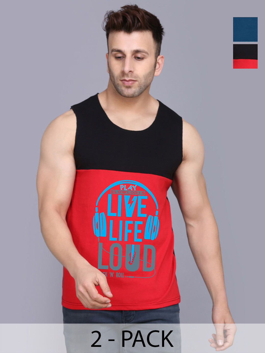 

SLOWLORIS Men Pack Of 2 Typography Printed Round Neck Cotton Slim Fit T-Shirts, Black