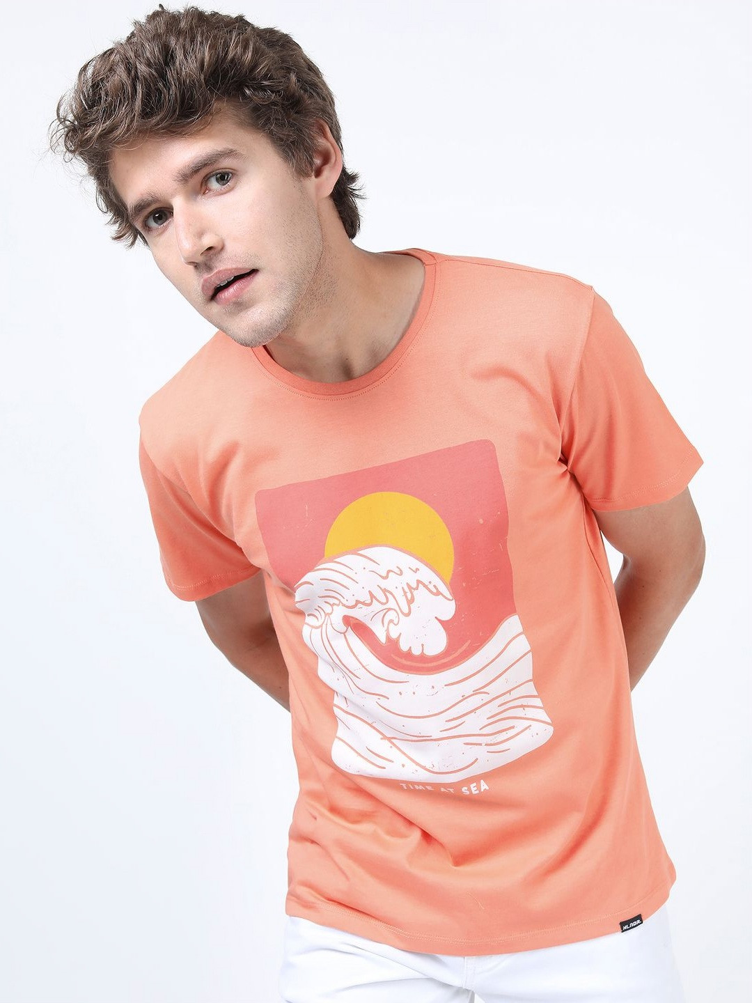 

HIGHLANDER Men Printed Applique Slim Fit T-shirt, Coral