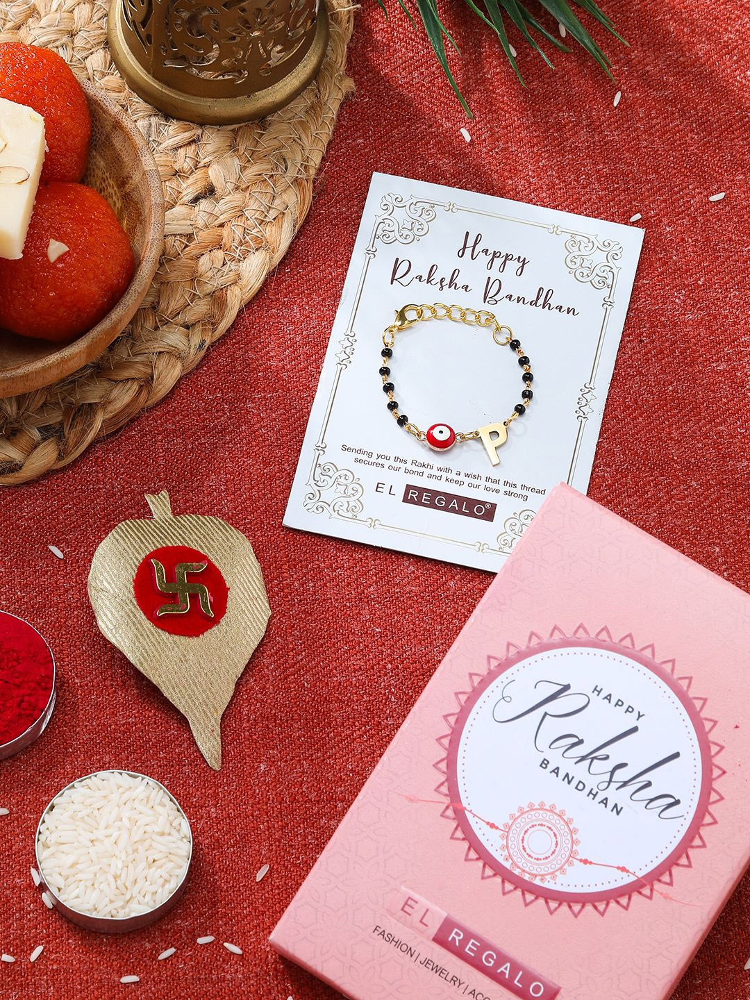

EL REGALO P Charm Rakhi Gift Set, Gold
