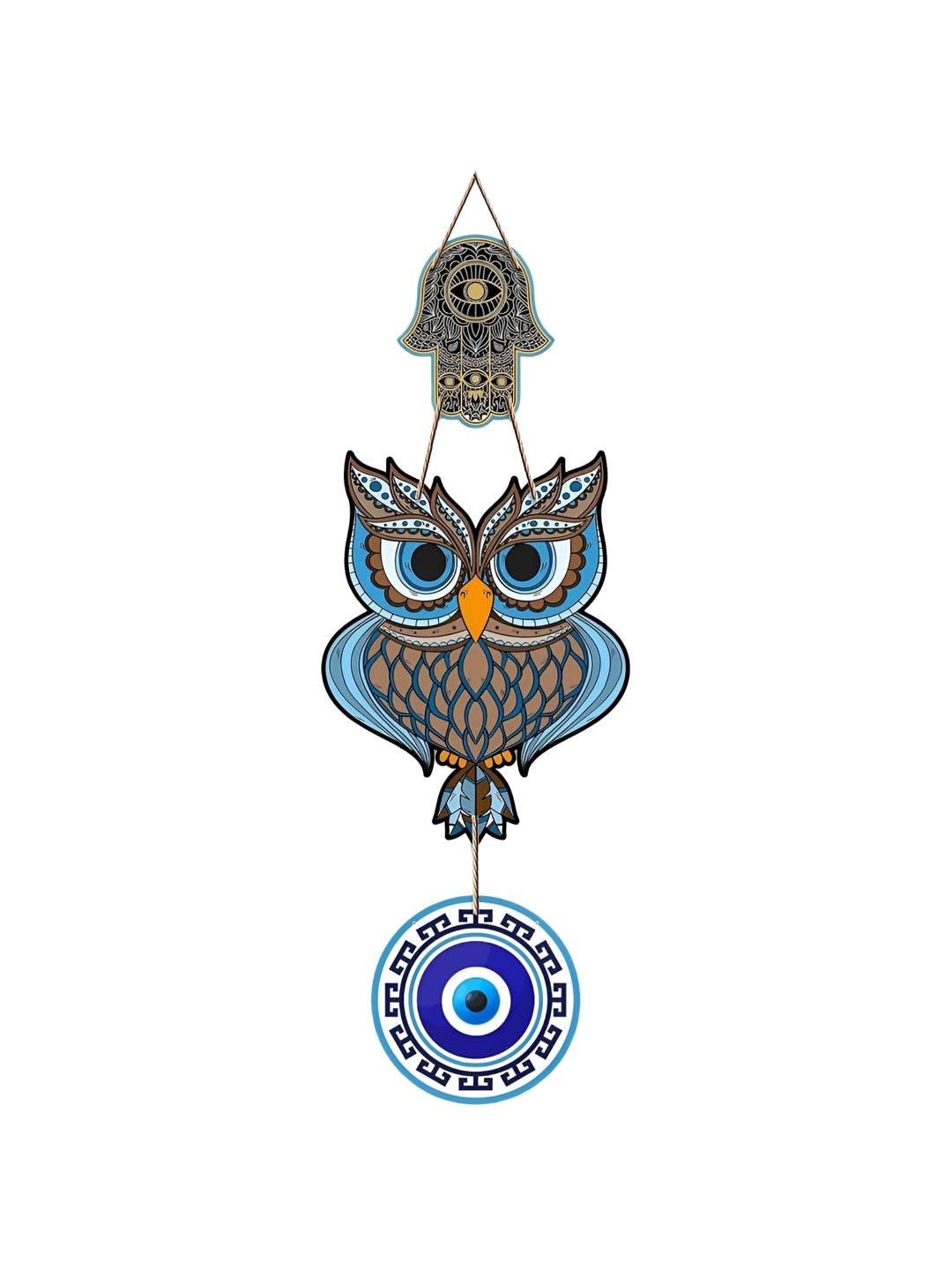 

DALUCI Blue & Yellow Owl Printed Wooden Wall Decor