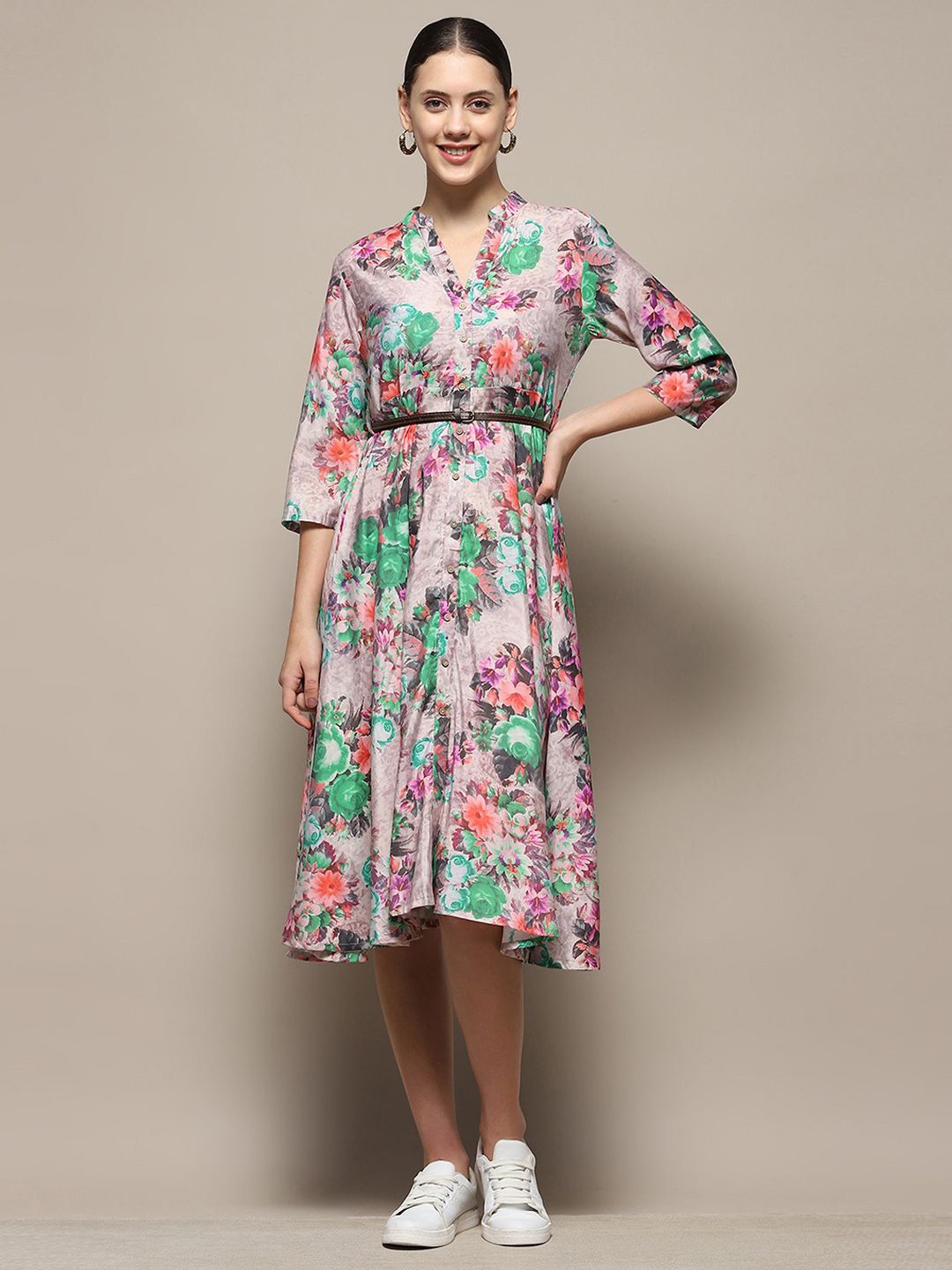 

Biba Floral Print A-Line Midi Dress, Pink