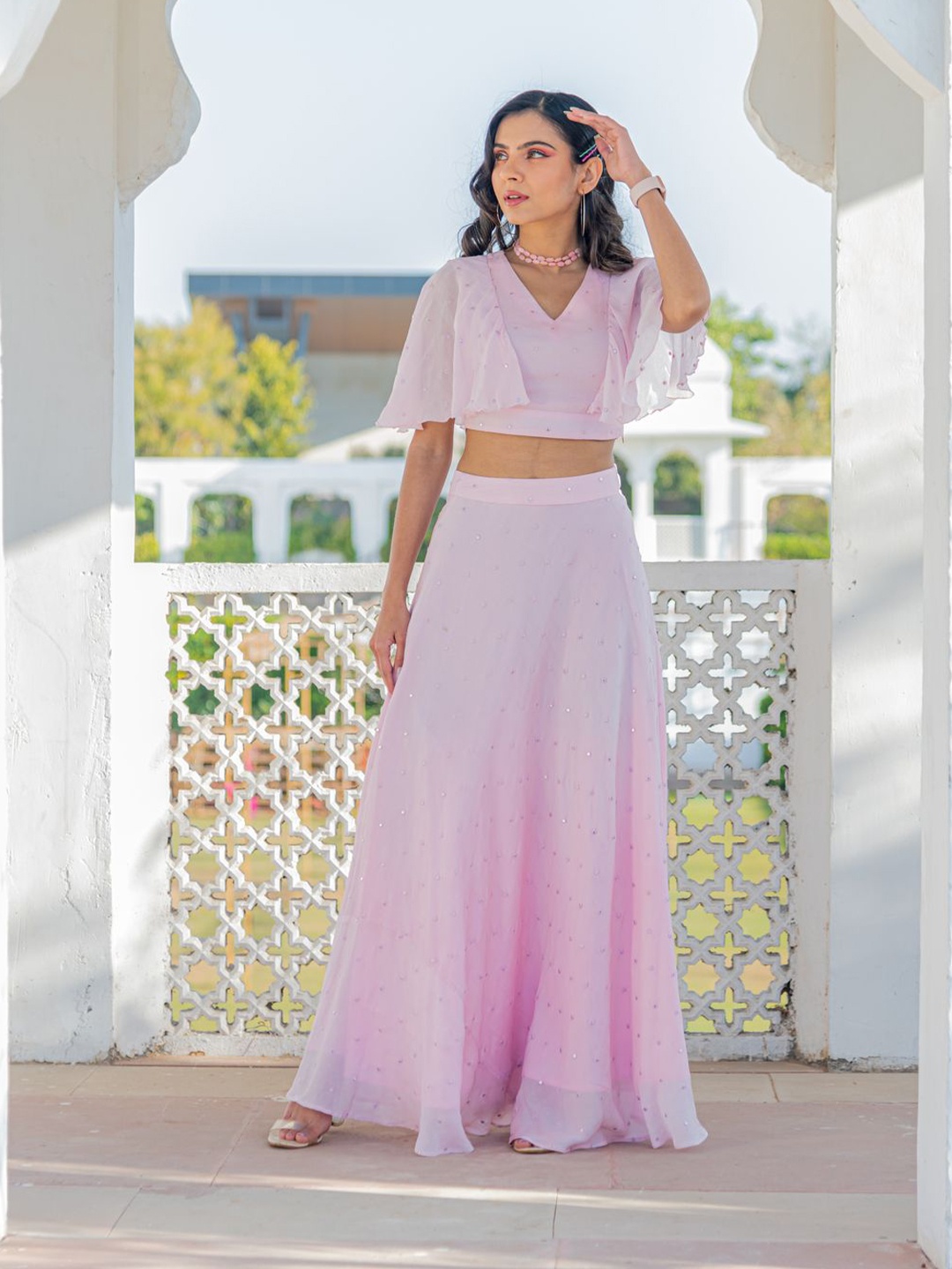 

Kohsh Embroidered Thread Work Ready to Wear Lehenga Cholli, Pink