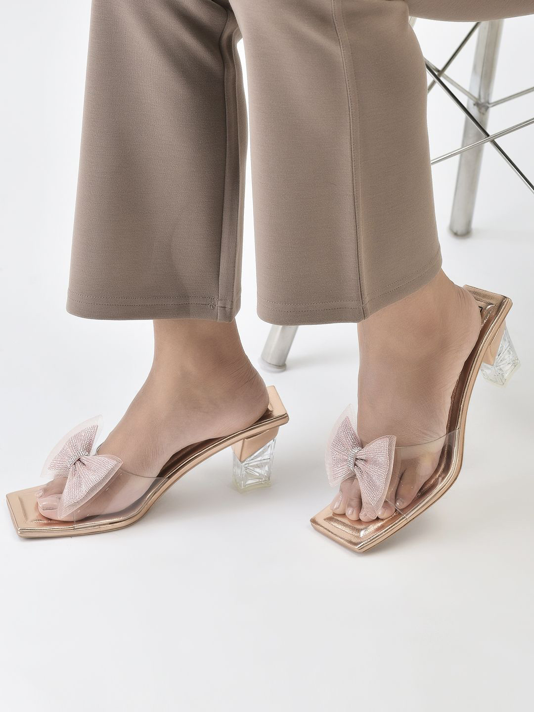 

Maysun Embellished Open Toe Block Heel Sandal, Peach
