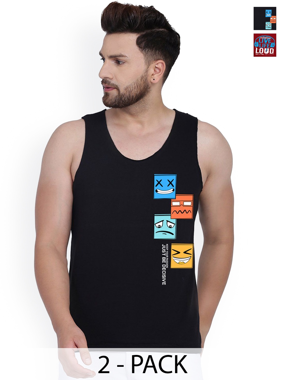 

SLOWLORIS Pack Of 2 Printed Sleeveless Gym Vests, Maroon