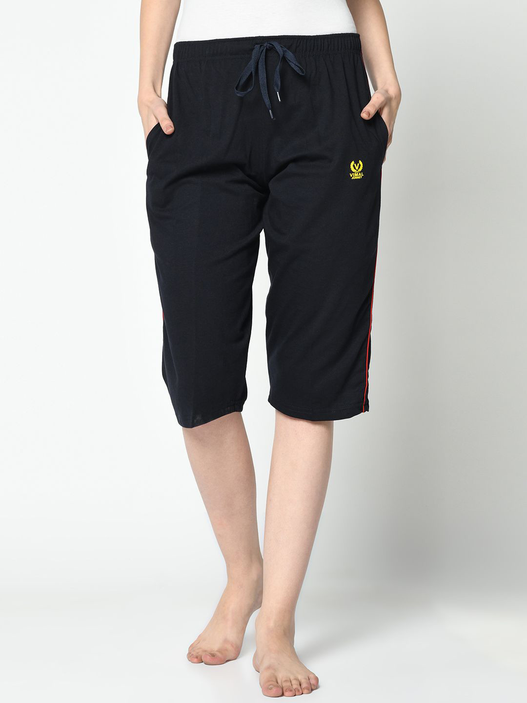 

MACK JONNEY Women Mid-Rise Regular Fit Capris, Navy blue