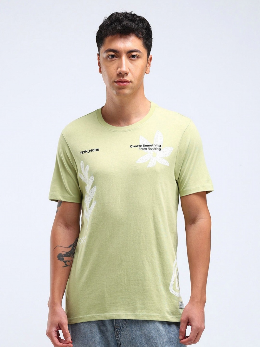 

Flying Machine Men Typography Printed Pockets T-shirt, Green