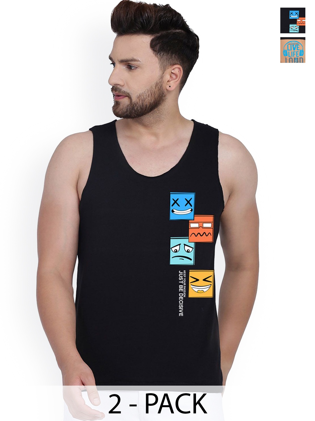

SLOWLORIS Pack Of 2 Printed Sleeveless Gym, Black