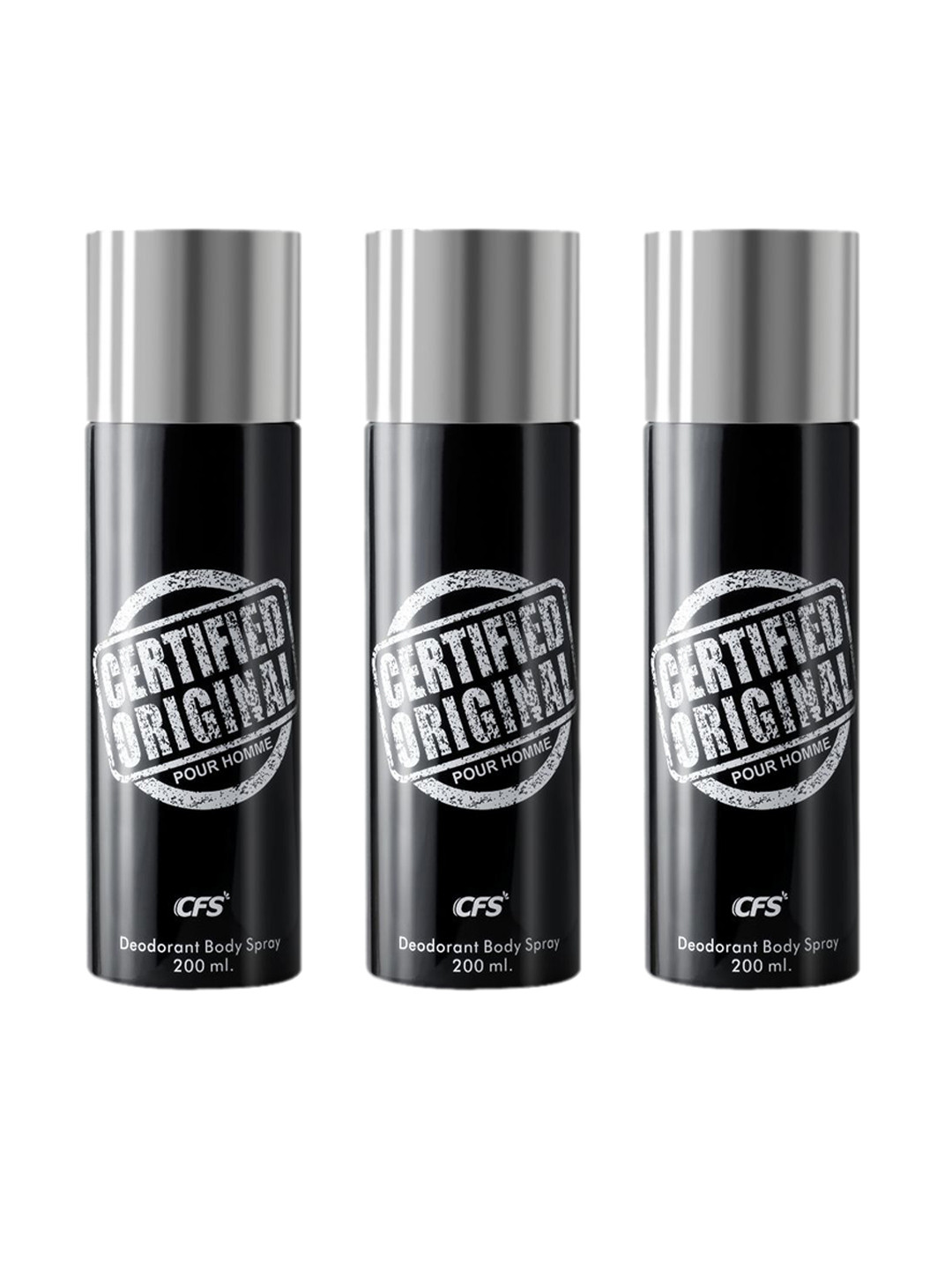 

CFS Set of 3 Certified Original Black Long Lasting Deodorant Body Spray - 200 ml each