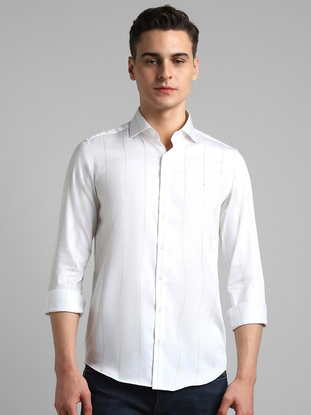 

SIMON CARTER LONDON Men Spread Collar Solid Cotton Slim Fit Casual Shirt, White