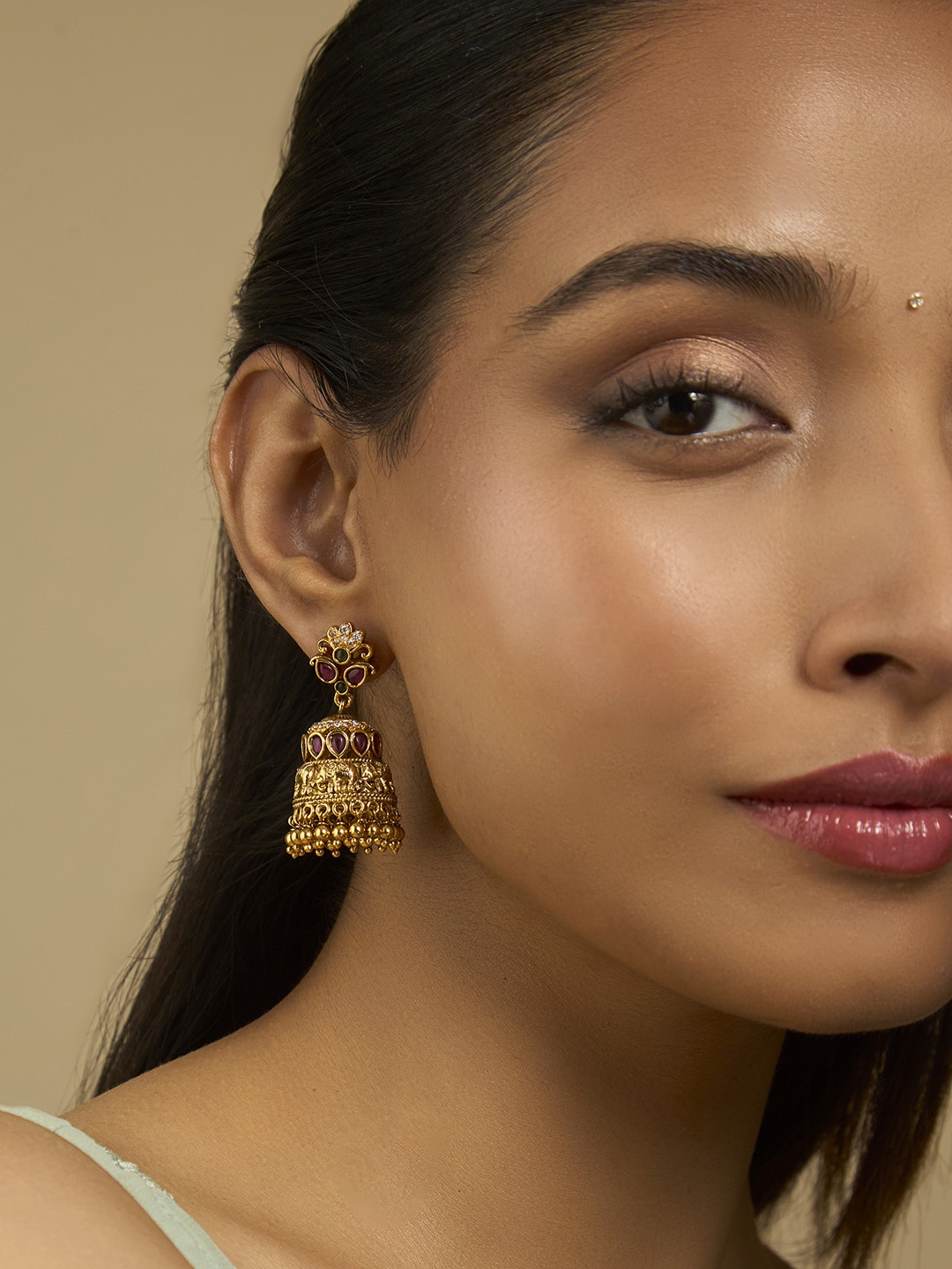 

Kushal's Fashion Jewellery Gold-Plated Dome Shaped Jhumkas