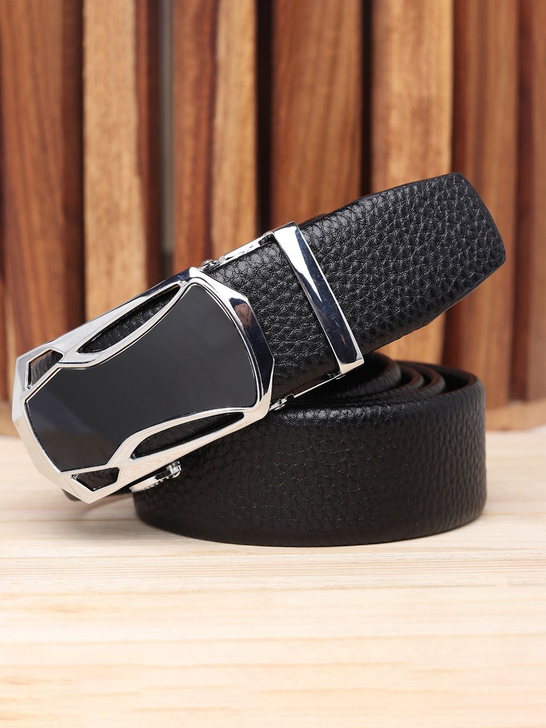 

WINSOME DEAL Men Textured Slider Buckle Closure Formal Belt, Black