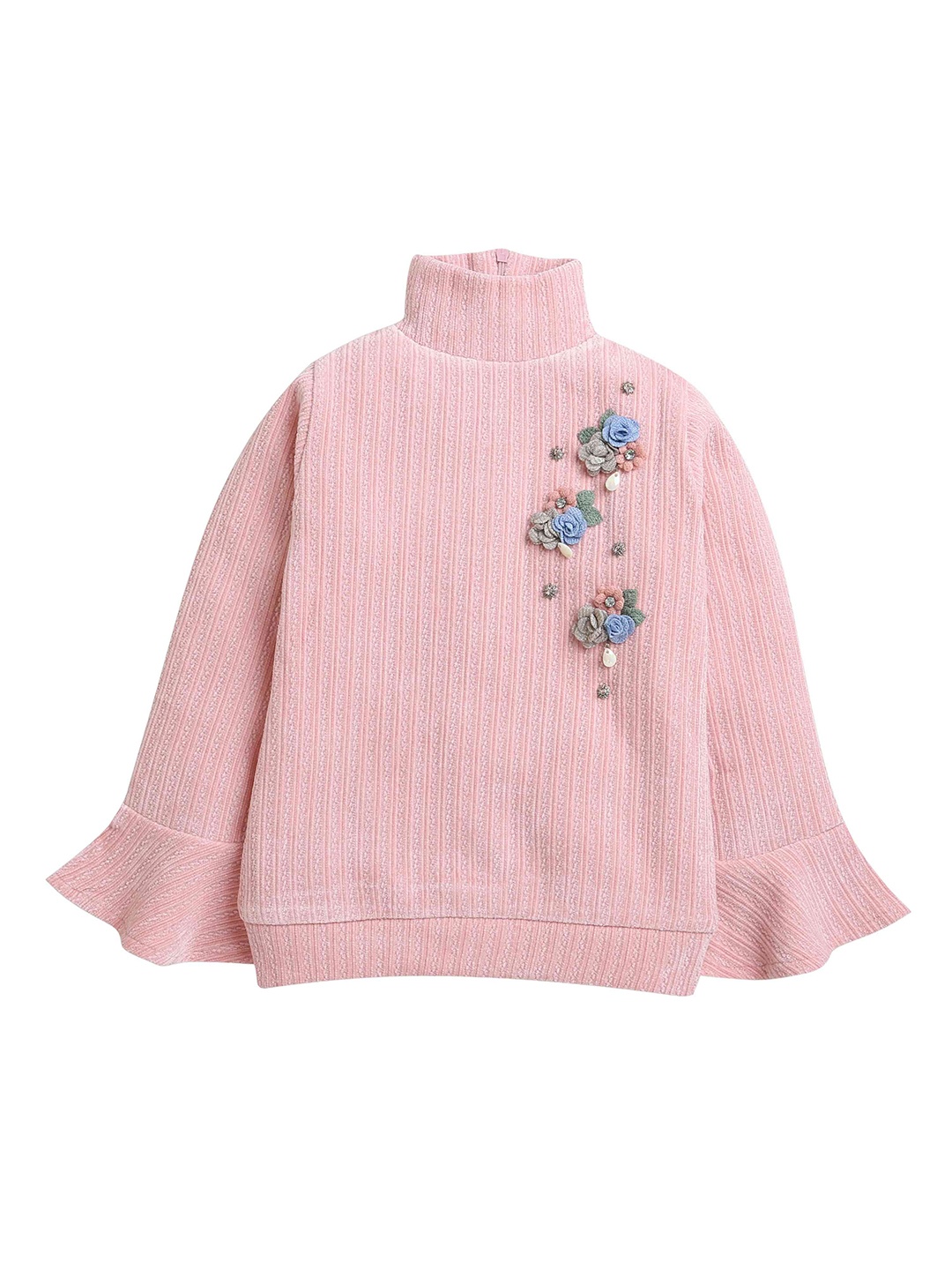 

Tiny Girl Girls Floral Printed Embellished High Neck Top, Pink