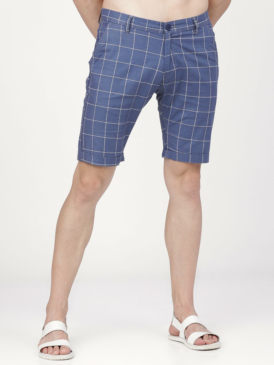 

HIGHLANDER Men Checked Slim Fit Technology Shorts, Blue